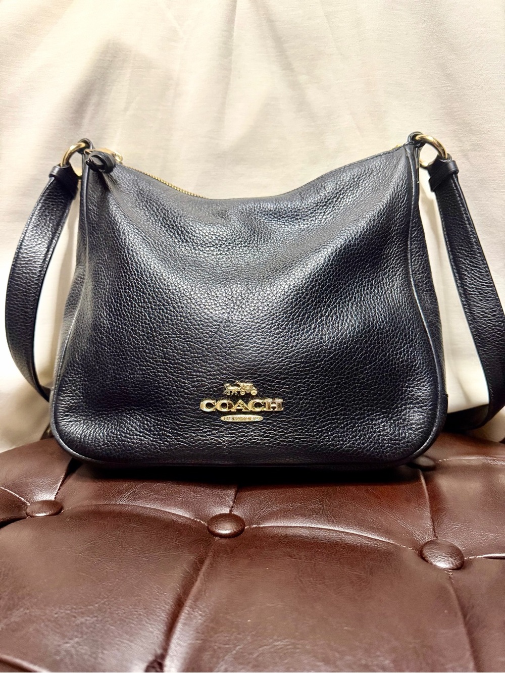 Coach Black Pebbled Leather Shoulder Bag with Gold Hardware
